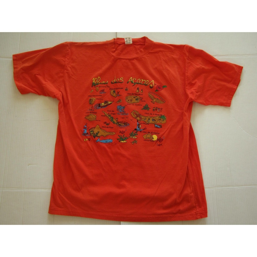 Tshirt Shirt Mens 2XL Orange Cartoon Graphic Tee Portuguese Souvenir Travel